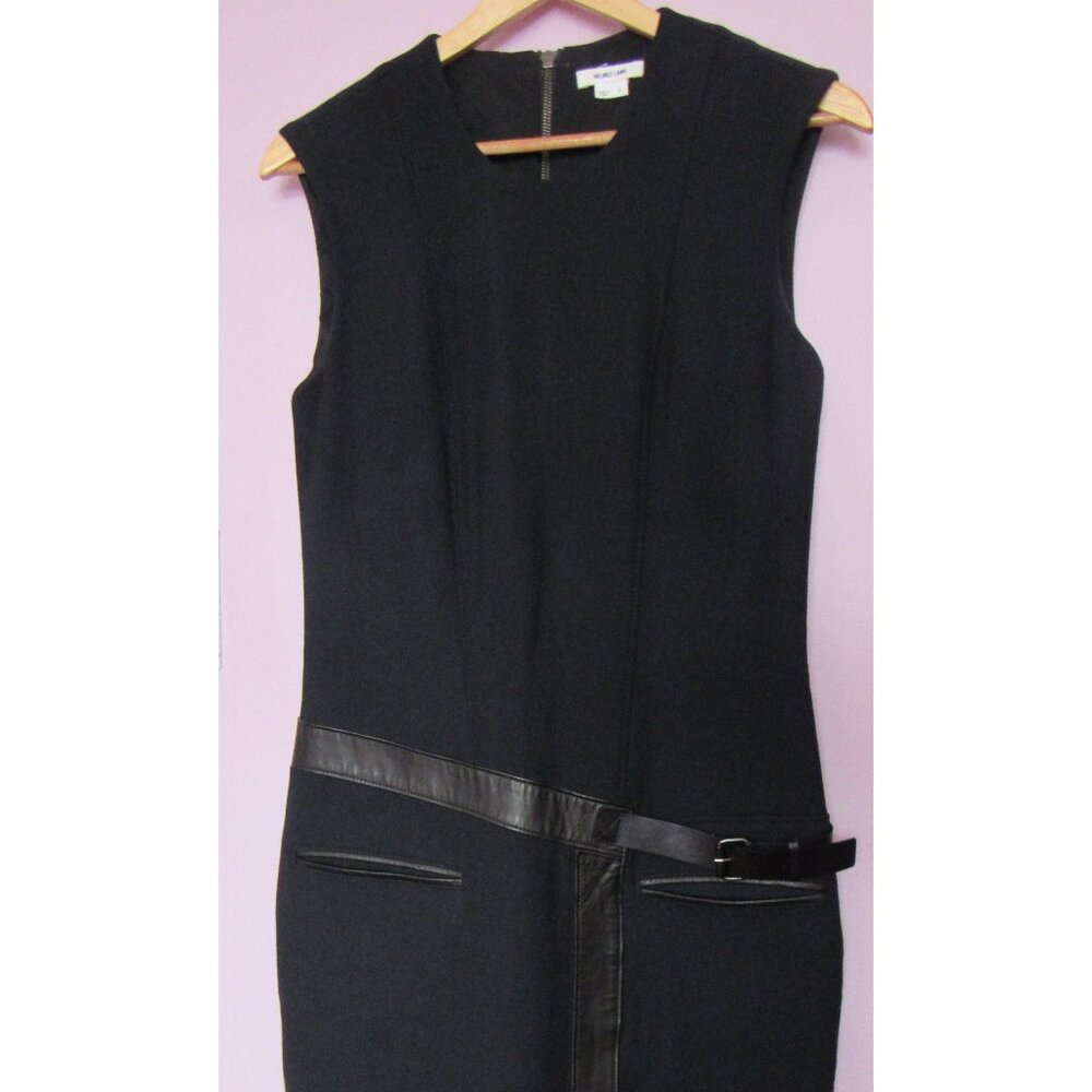 Helmut Lang Dress, Wool Blend, Black , Leather trim. sz. S - Picture 2 of 11